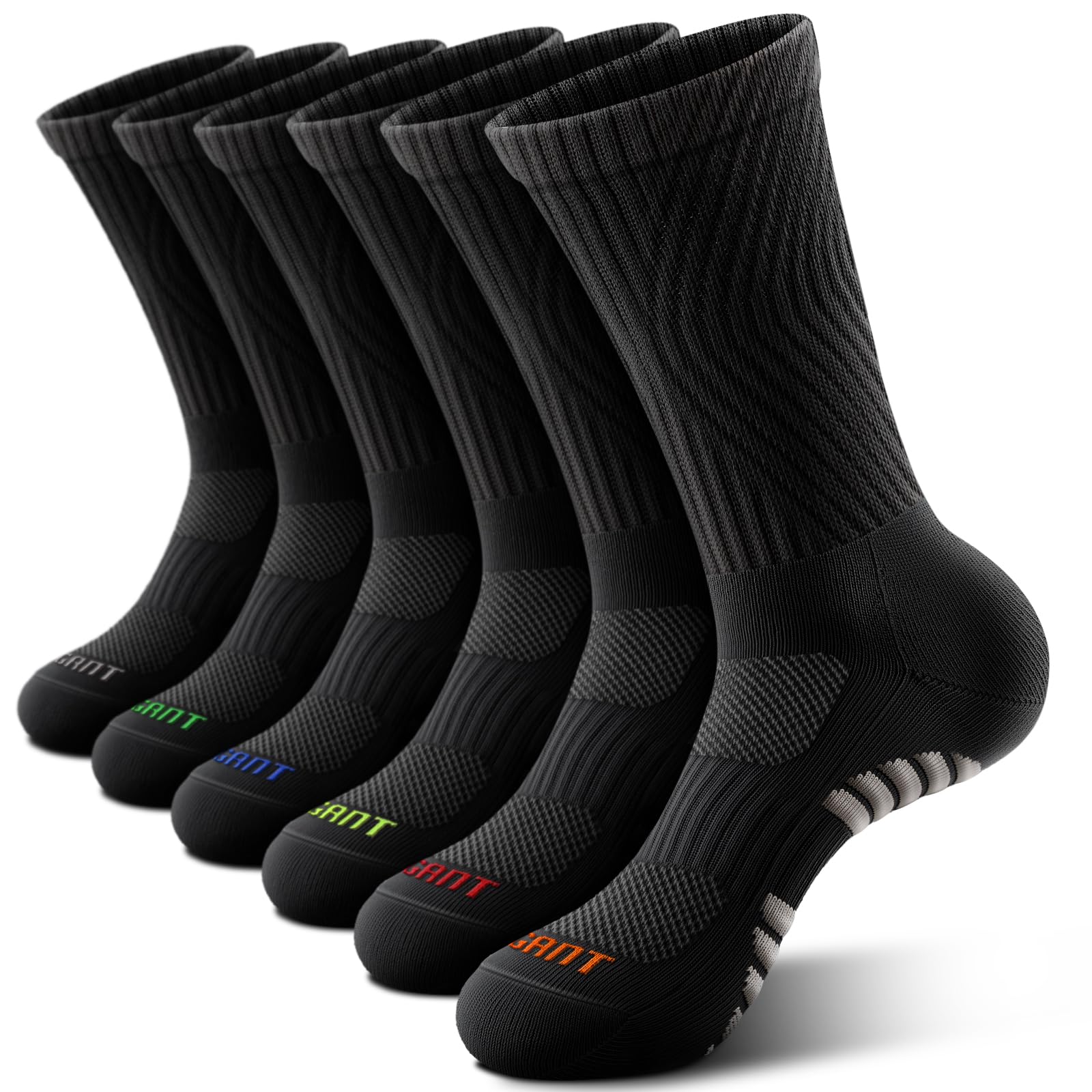 Photo 1 of Bigant Kids Athletic Crew Socks Cushioned Compression Boys Girls Youth School Casual Socks Sports Running Arch Support 6Pairs(Black,Large)
