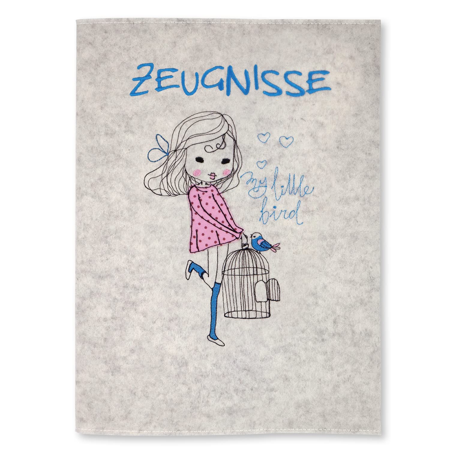 Goldi-Design My Little Bird Certificate Folder with Wool Felt Envelope - 100% Wool Felt - Handmade in Germany