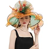 RZTA Women's Kentucky Derby Church Dress Hat Wide Brim Leaf Flower Bridal Shower Hat