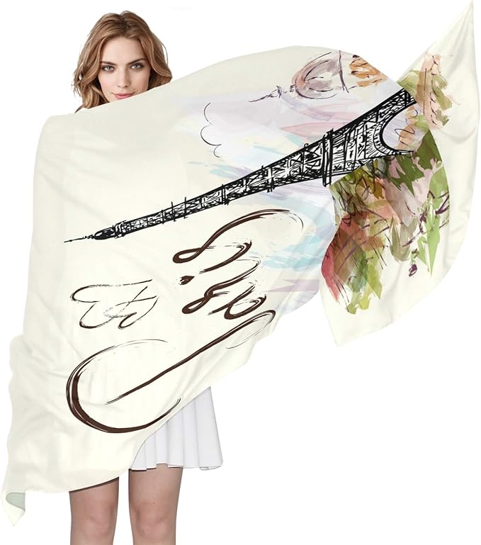 CCDMJ France Paris Eiffel Tower House Scarfs Women Lightweight Silk