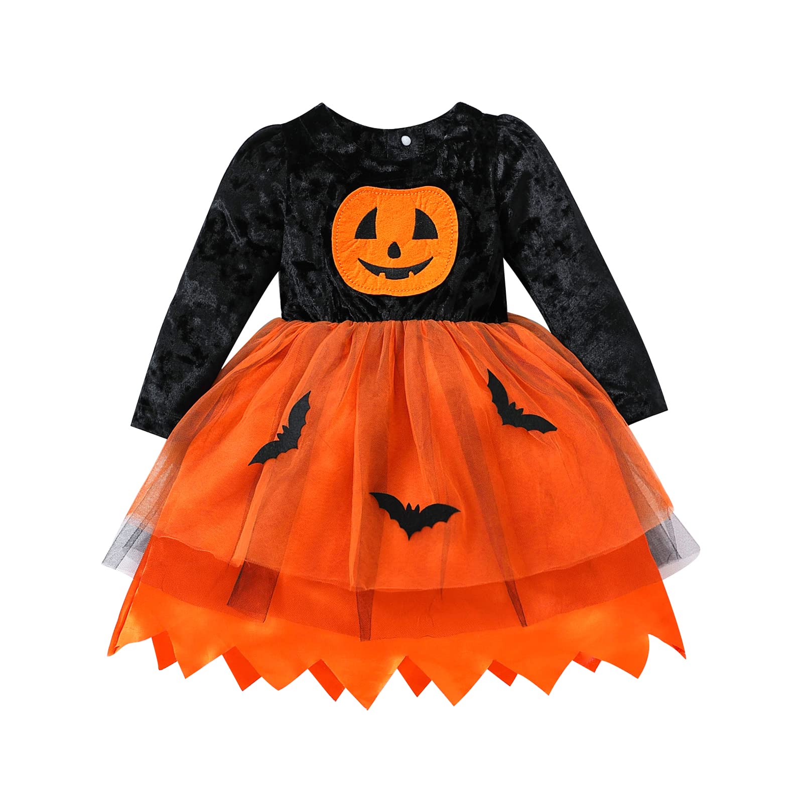 HodJIU Kids Baby Girl Halloween Dress Pumpkin Bat Print Long Sleeve Tutu Dress Toddler Halloween Costumes Princess Party Outfits (Orange, 2-3 Years)