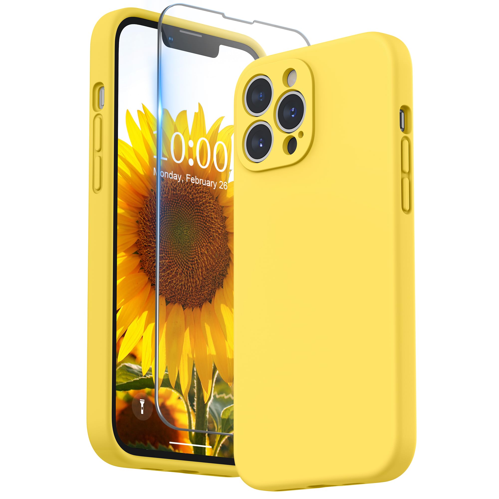 SURPHY Compatible with iPhone 13 Pro Max Case with Screen Protector, Liquid Silicone Protection for Each Lens Shockproof Thickened Rubber for iPhone 13 Pro Max 6.7 inch 2021 (Sunshine) — image 1