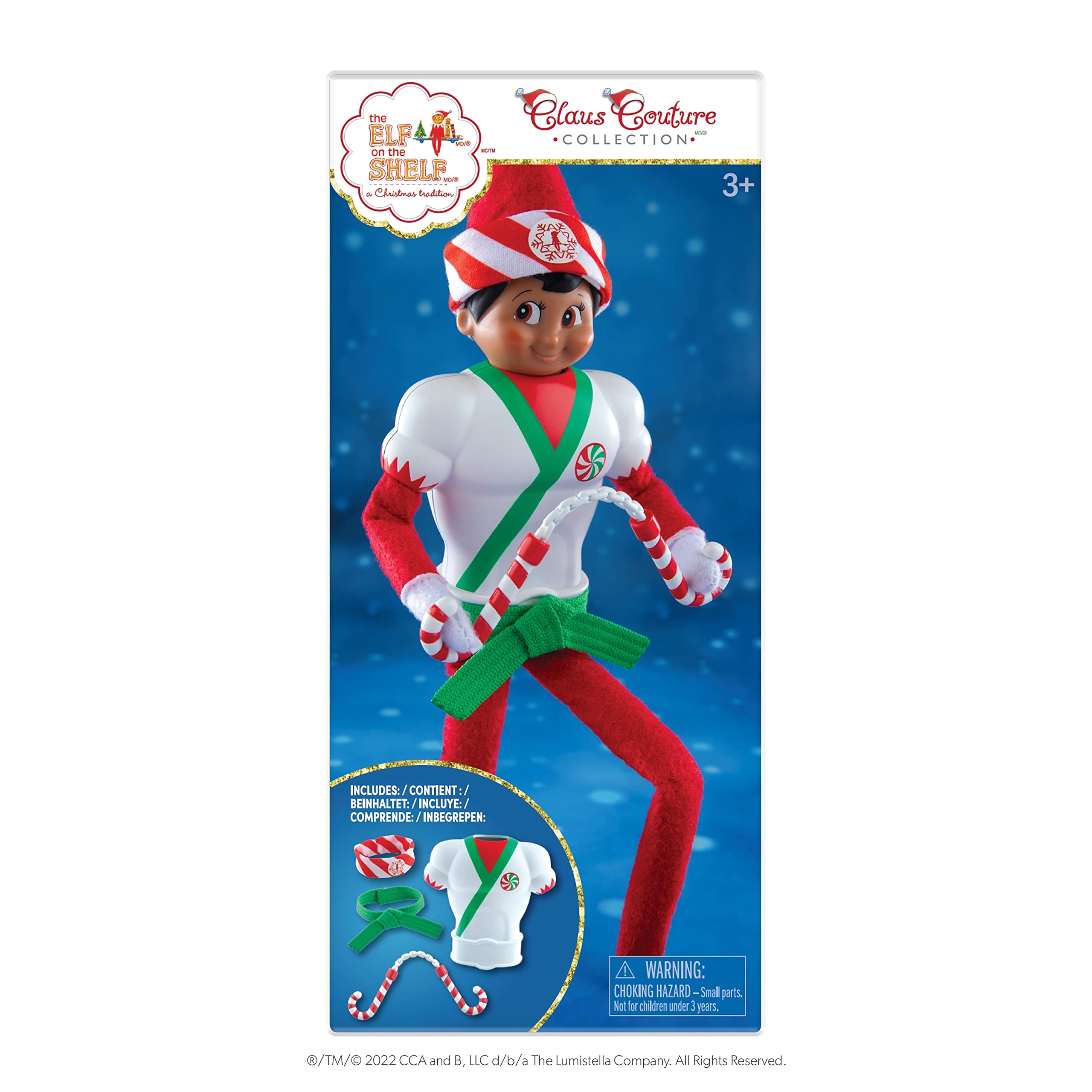 The Elf on the Shelf Karate Kicks Clothes Set - Help Your Scout Elf Serve up Polar Punches - Accessories Include Jolly Bandana, Plastic Muscle Chest Piece with Belt and Peppermint Nunchucks