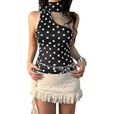 Women Polka Dot Y2k Cami Tank Top Halter Neck Spaghetti Strap Going Out Tops