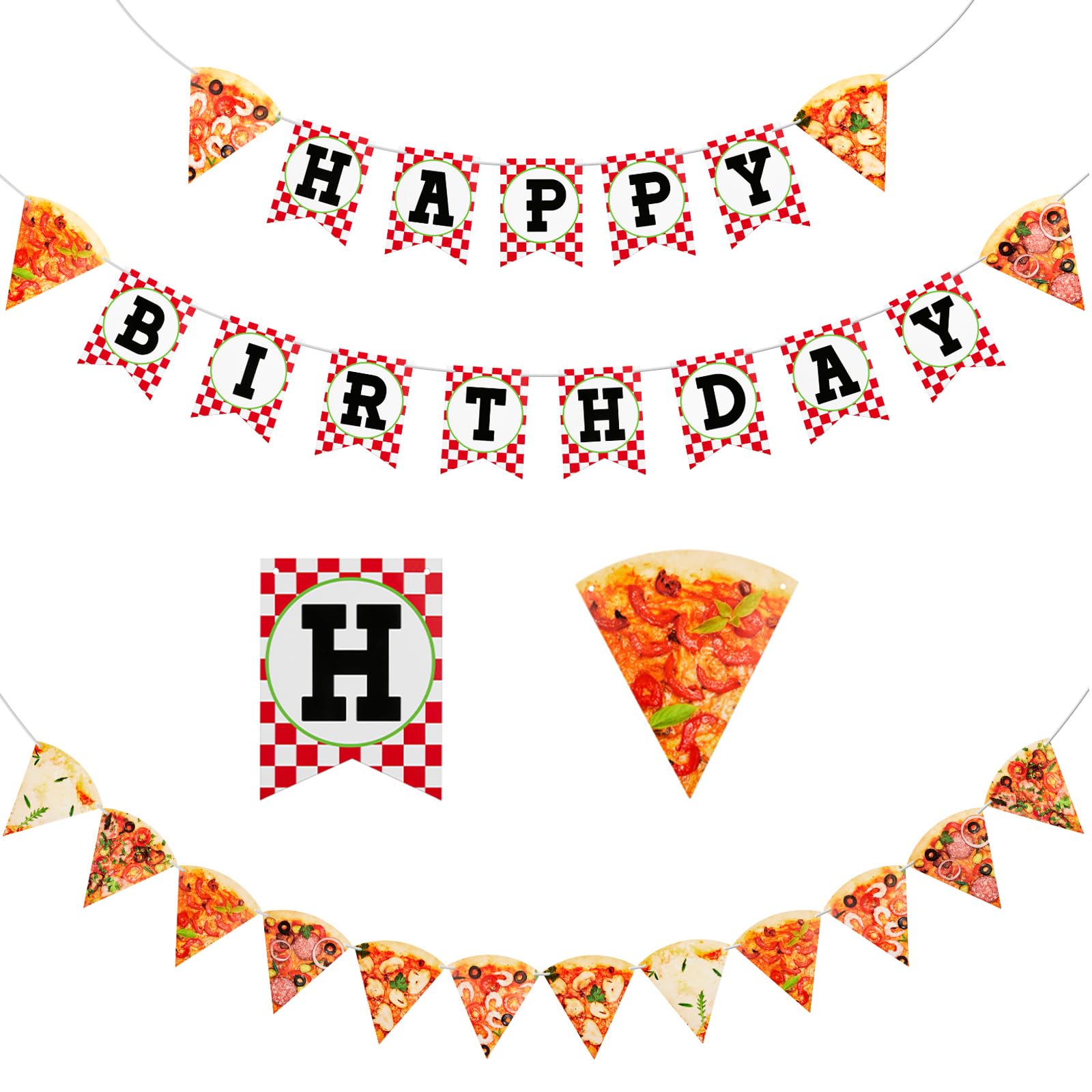 3 Pieces Pizza Party Decorations Pizza Banner Garland Supplies Happy Birthday Pennant Banner for Birthday Party Pre Assembled Hanging Decoration