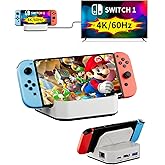 Portable Switch 1 TV Dock Docking Station for Nintendo Switch 1, with 1000Mbps RJ45/4K&60HZ HDTV/USB 3.0/100W Charge PD Port, Silver