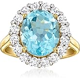 Ross-Simons 5.00 Carat Sky Blue Topaz Ring With 1.00 ct. t.w. Lab-Grown Diamonds in 18kt Gold Over Sterling