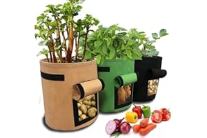3 Pack 7 Gallon Grow Bags, Breathable Nonwoven Fabric Pots, Potatoe Grow Bag with Handles,Heavy Duty Thickened Vegetable/Flow