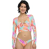 EIDON Womens Aurora Long Sleeve Crop Bikini Top Swimsuit with Tie Front Detail