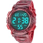 Mens Digital Watch Sports Military Watches Waterproof Outdoor Chronograph Wrist Watches for Men with LED Back Ligh/Alarm/Date