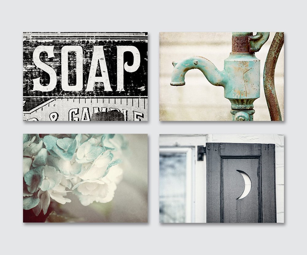 Bathroom Decor Set of 4 Unframed 5x7" Prints Rustic Bathroom Wall Art
