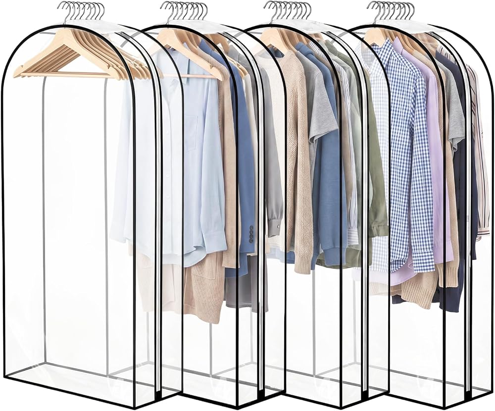 Dntorx 4 Pack Full Clear Garment Bags 50 x 24 x 10 Inch Side Zip