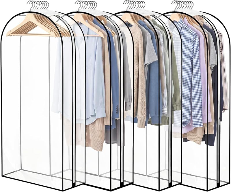 Dntorx 4 Pack Full Clear Garment Bags 50 x 24 x 10 Inch Side Zip