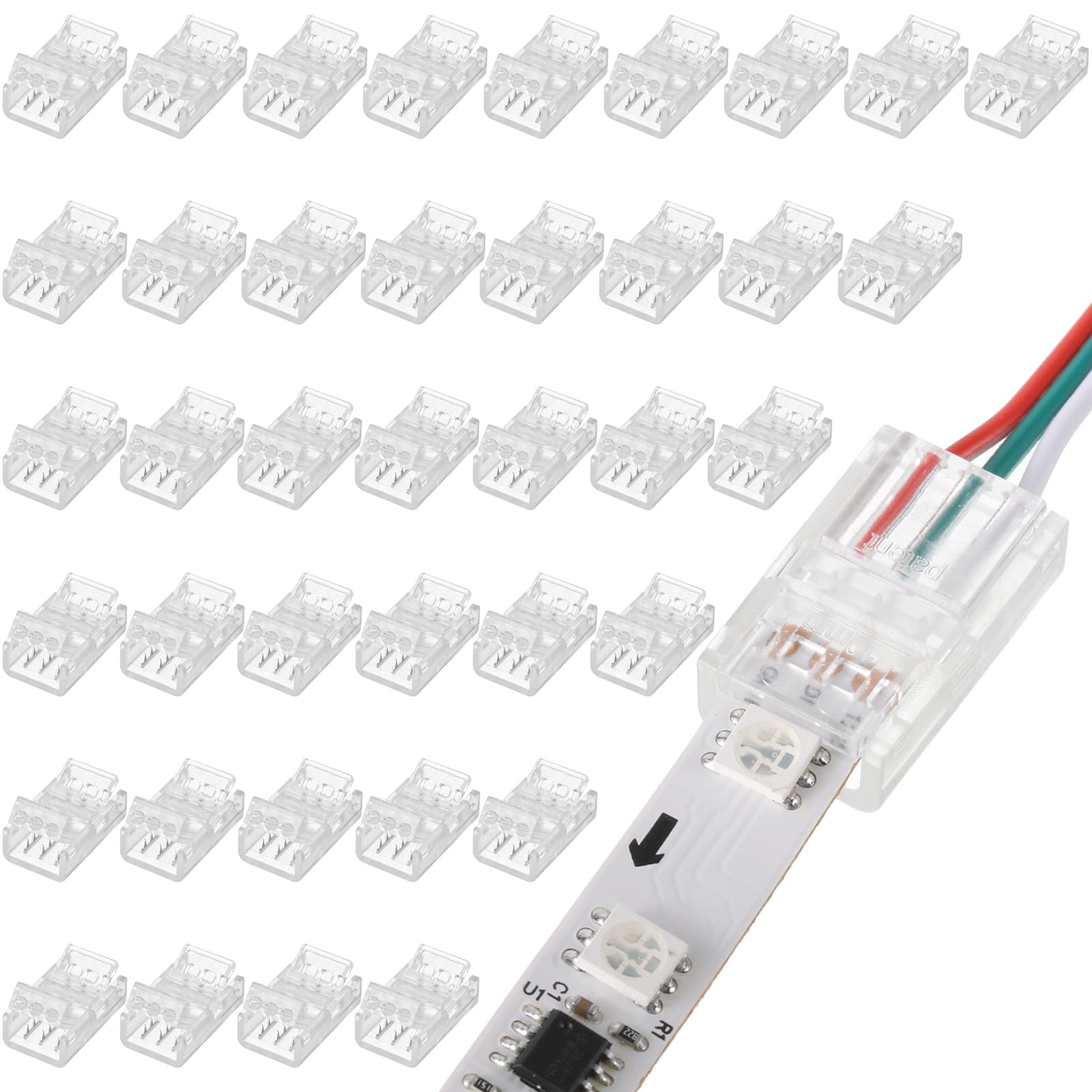 Photo 1 of Flutesan 40 Pcs 3 Pin 10mm Solderless LED Light Strip Connectors Clear Track Lighting Connectors for 5050 RGB Strip Light