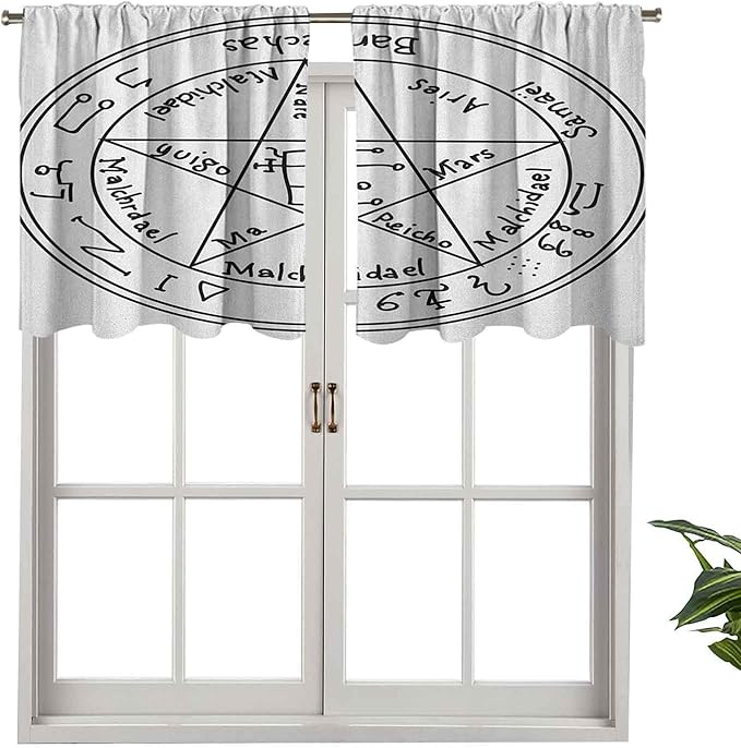 Cortina de ventana con filtro de luz, cenefa de barra, símbolo mágico