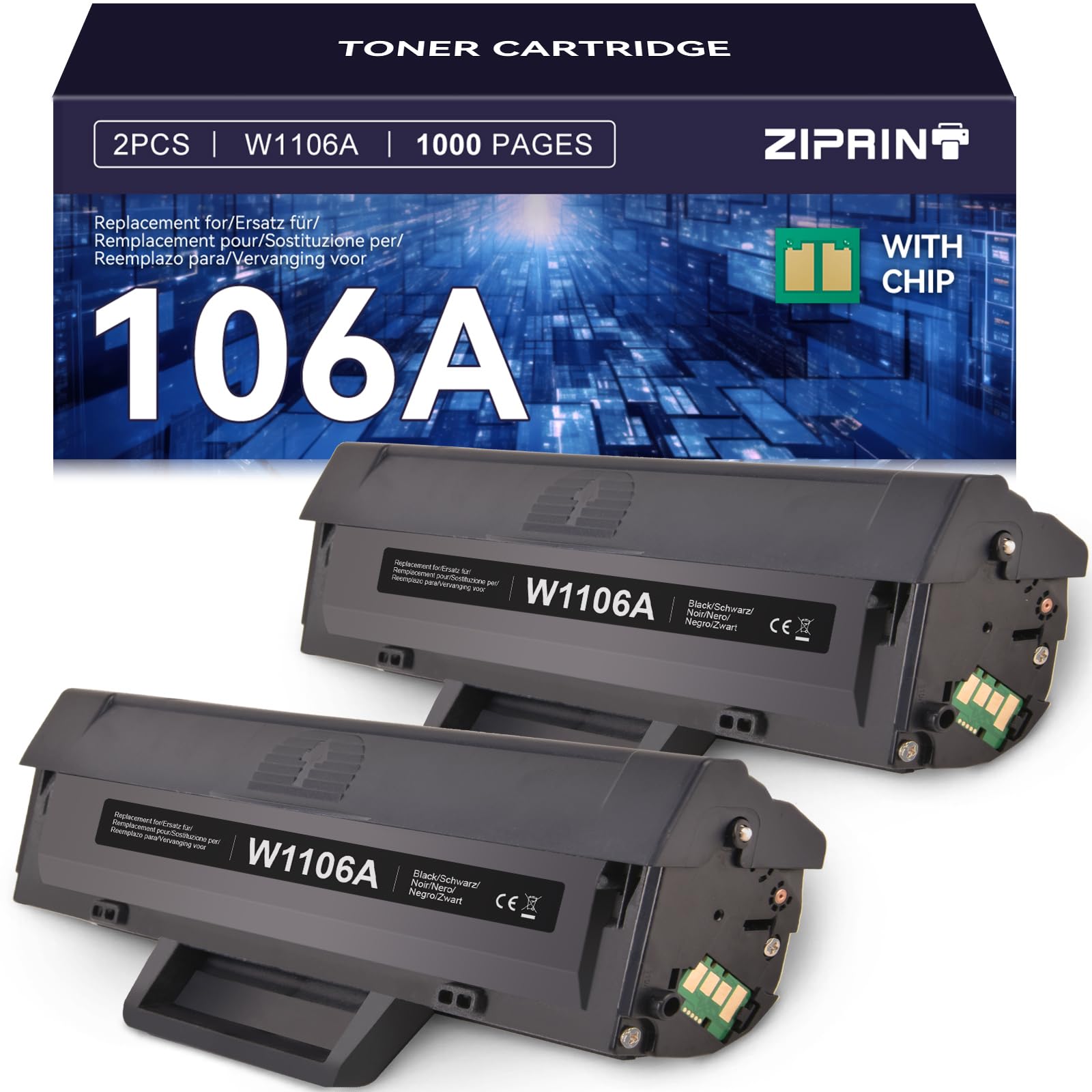 ZIPRINT (With Chip) Compatible 106A W1106A Toner with Laser MFP 135wg MFP 135w MFP 135a MFP 135r MFP 137fnw 137fwg HP Laser MFP 107w 107a 107r (2 Black)