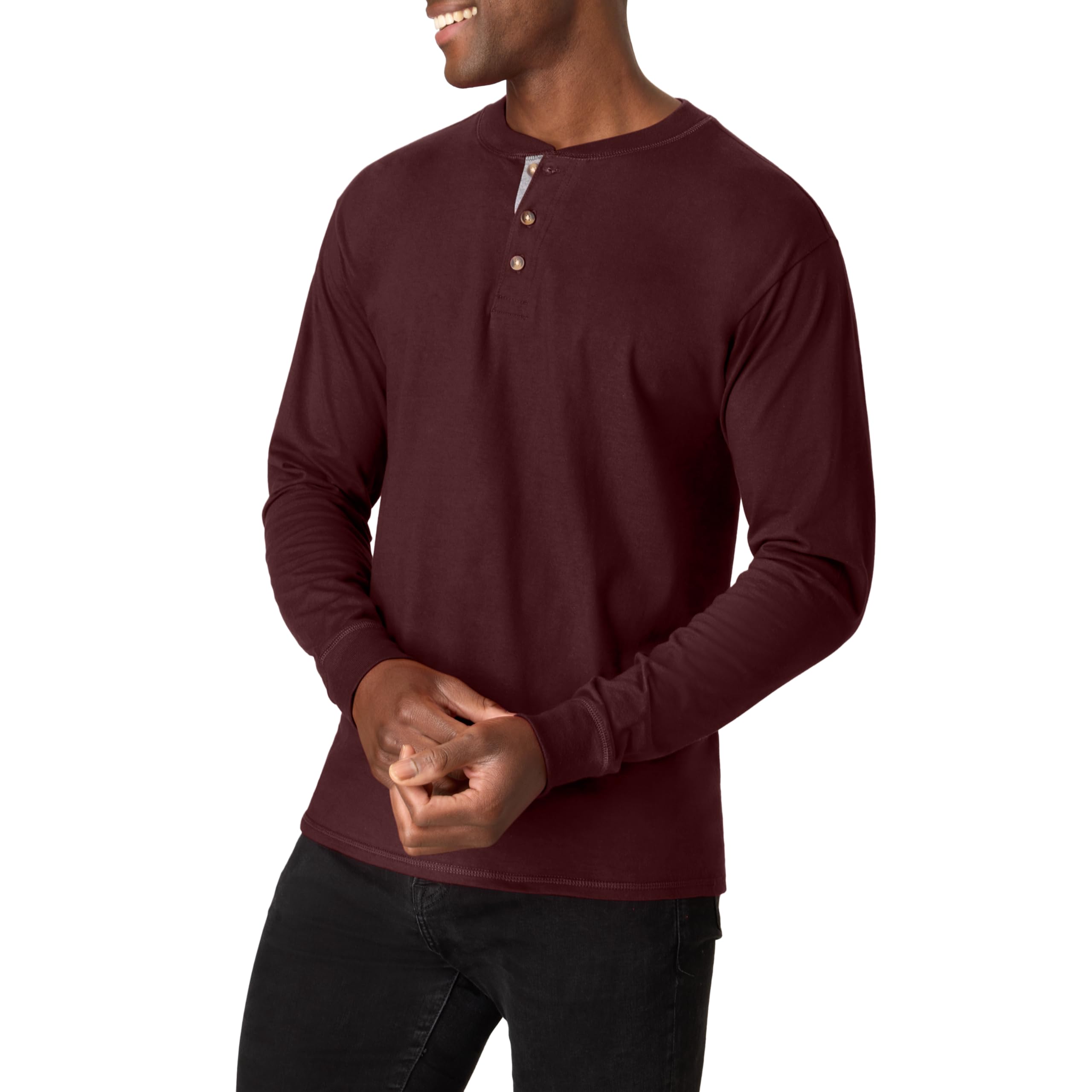 Hanes mens Beefy Long Sleeve Three-button Henley