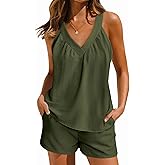 Ekouaer Lounge Sets for Women 2 Piece Summer Pajamas Tank Top Shorts Set Comfy Loungewear Cute Beach Vacation Outfits