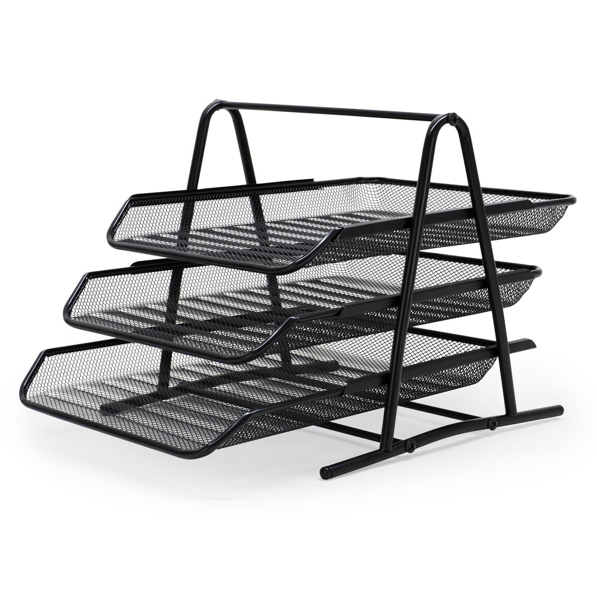 Waytex 931104 Black Sliding Metal Mesh Letter Tray, 3 Tier Desktop Sorter, Metal Wire, Desk Organiser for Documents