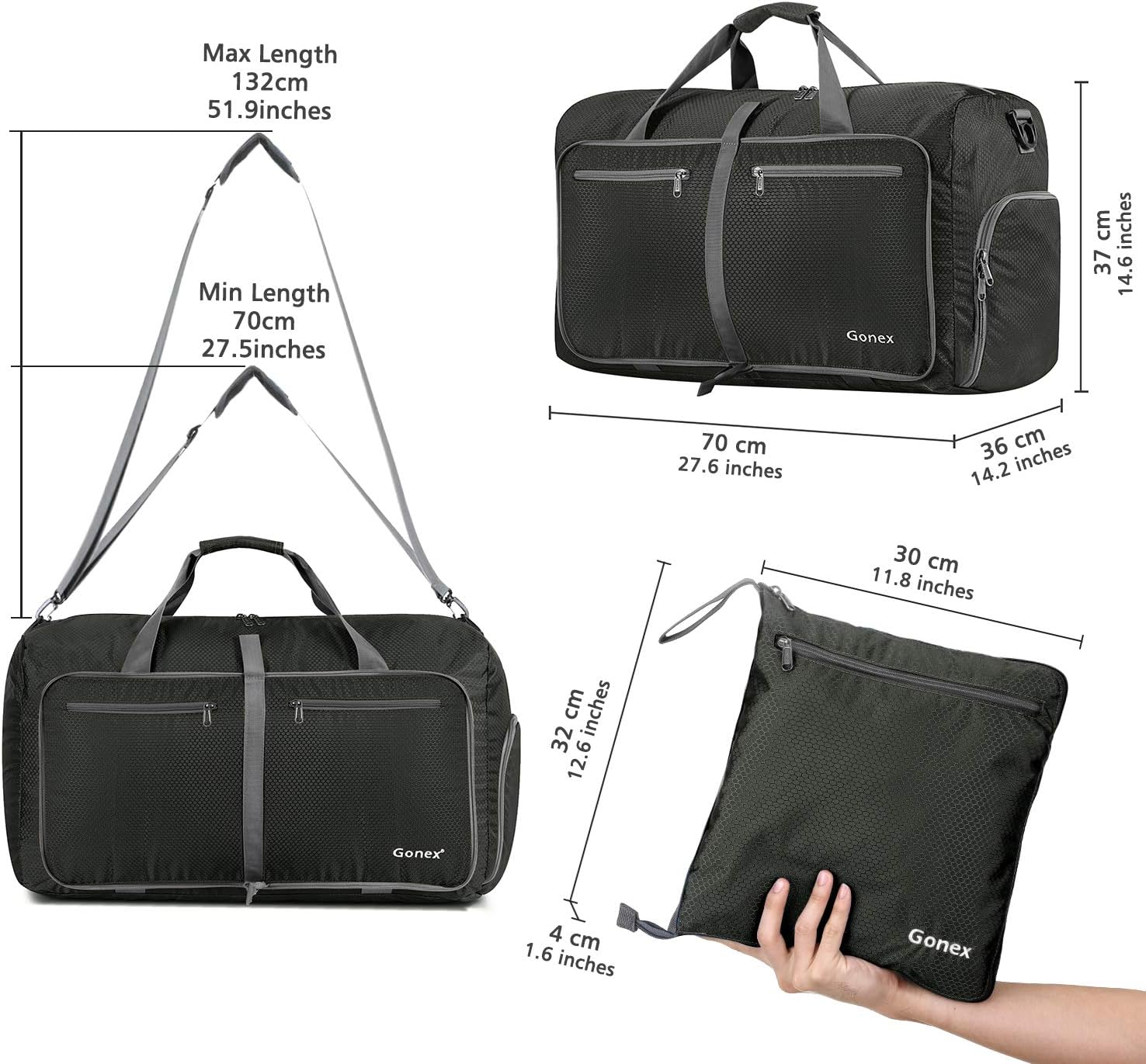 Gonex 80L Foldable Travel Duffle Bag with Shoes Compartment - Image 3
