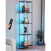 Display Shelf with RGBW Light, Color Changing Curio Cabinet Floor Lamp with Shelves Corner Standing Column Lamp Etagere Organ