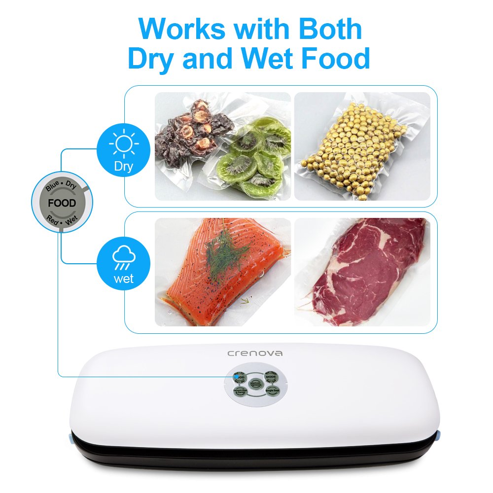 Machine Sous Vide, Crenova 3-in-1 Appareils de Mise Sous Vide avec Kit de De Démarrage Comprenant Coupe-sac, Tuyau D’aspiration et Sachets pour Préservation D’aliments Secs et Humides (Noir)