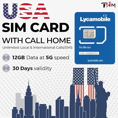 TSIM USA 5G SIM Card 12GB 1 Month Hotspot Unlimited International Calls