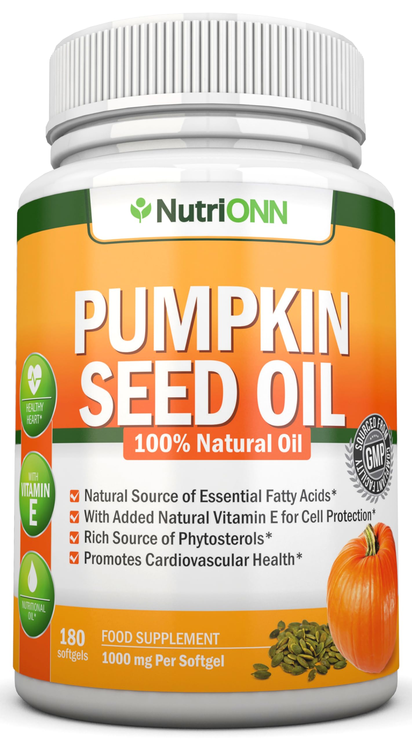 Pumpkin Seed Oil - 1000MG - 180 Softgels - Cold-Pressed Natural Pumpkin Seed Oil - Natural Source of Essential Fatty Acids - Great for Hair Growth, Prostate Health, and GI Tract