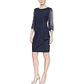 Alex Evenings Women's Short Sheath Metallic Cocktail Dress w/Embellished Sleeves & Cascade Ruffle (Petite and Regular Sizes)