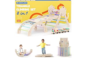 COSYLAND Pikler Triangle Set – Foldable 8-in-1 Montessori Climbing Gym with Slide & Tent – Toddler Climbing Toys Indoor – Spa