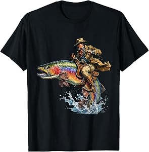 Vintage Cowboy Riding Trout Funny Western Fishing T-Shirt