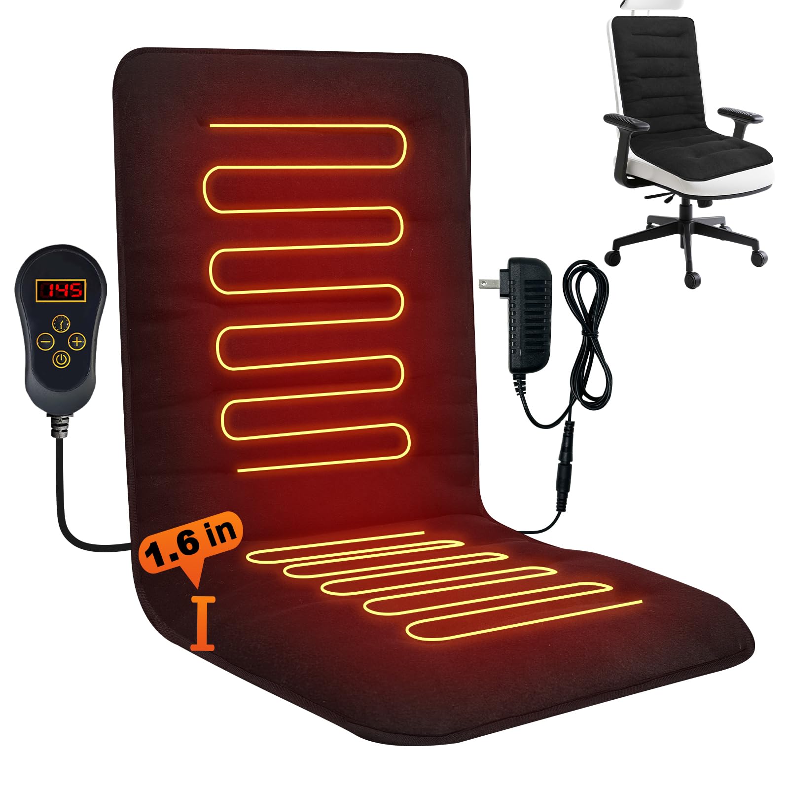 Photo 1 of HotCalyto Heated Seat Cushion for Office - 12V Chair Heating Pad - Thick Seat Warmer wiht 7 Temp Levels & 12H Timer- Fast Heated Cover for Back,Hips Etc.Gift Packaging?Black?