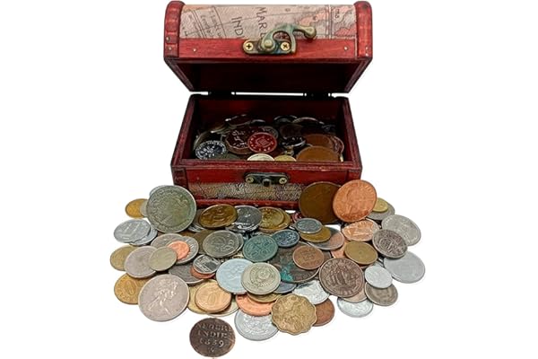 IMPACTO COLECCIONABLES Coin Collection Storagе - Collectible Coins for Collectors - Treasure Chest with 1Lb. of Rare Coins - World Currency Set in Decorative Box - Old Foreign Currency
