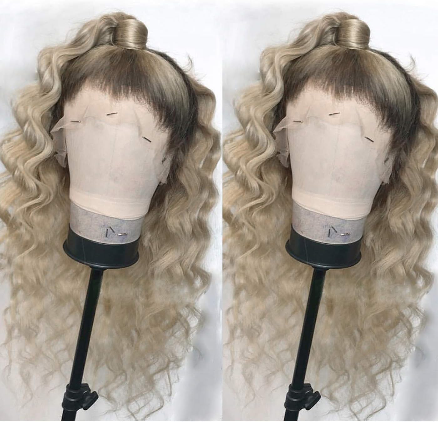 Friya Blonde Wig Lace Front Wigs Brown Rooted Ombre 2 Tone Color Honey Blonde Wig Long Loose Curly Wave Wigs Fiber Synthetic Hair Natural Hairline Glueless Wig With Baby Hair Wigs 24''