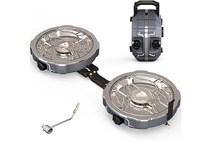 Cofiyard 20,000 BTUs 2 Burner Propane Camping Stove, Portable Folding Camp Stove with Adjustable Burners, Built-in Ignition and Carrying Bag, Dual Gas Stoves for Tailgating, Camping, BBQ Overland Grey