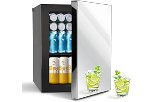 DOLLARDASH 7 Temp Control 24Can/0.9Cu.Ft Mini Fridge For Soda, Drink, Beer,Wine, Mirrored Door Compact Beverage Refrigerator With Reversible Door, Personal Beauty Cooler for All Cosmetics and Skincare Needs