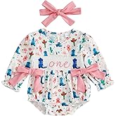 YOKJZJD Baby Girl 1st Birthday Outfit My First Rodeo Boots Bubble Romper Shirt Western Bow Bodysuit One Year Old Fall Clothes