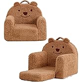 Kisdsa Toddler Chair,Sherpa Bear Toddler Couch Fold Out,Children Reading Chair,Flip Out Kids Couch,Kids Sofa Convertible for Age 1-3(Brown Bear)