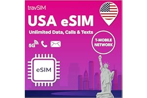 travSIM eSIM USA | T-Mobile Network | Unlimited Data, Calls & Texts in The USA | eSIM for USA Travel Works on eSIM Compatible iOS & Android Devices | US eSIM 10 Days