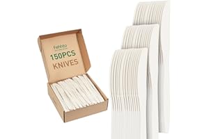 FEHHTO 100% Compostable Knives, 7.7" 150pcs Large Disposable Cornstarch Cutlery Heavy Duty Eco-Friendly Utensils Durable and 