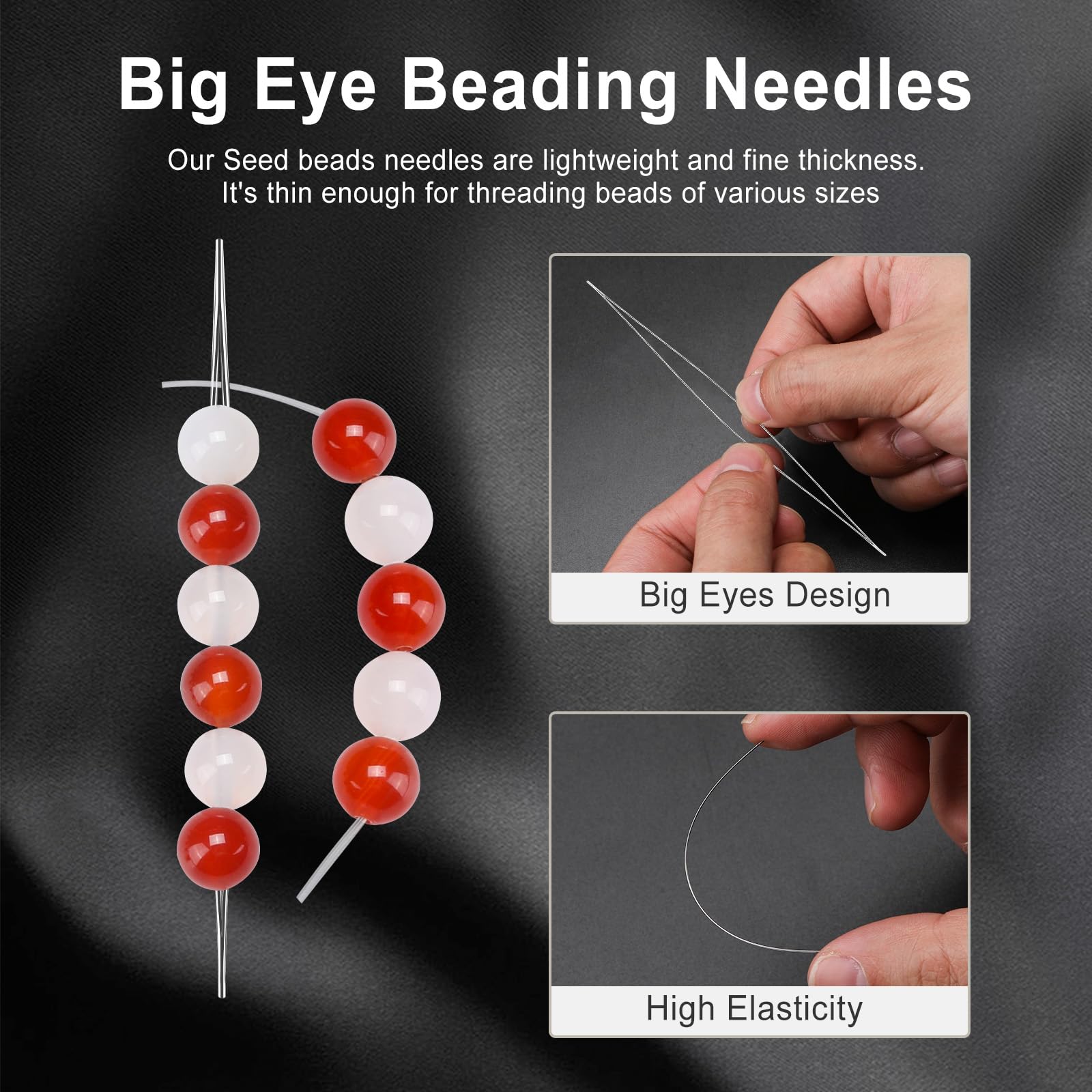 18 Pcs collapsible Big Eye Seed Beads Needles Set with Bottle