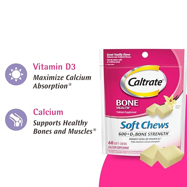 CALTRATE SOFT CHEWS 600 PLUS D3 CALCIUM VITAMIN D SUPPLEMENT, VANILLA CREME – 60 COUNT