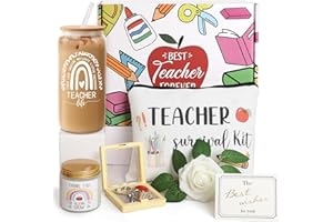 Frerdui 6 Pcs Teacher Appreciation Gifts, Thank You Gift Set, Back to School Gifts, Best Teacher Ever for Women, Christmas Gift for Teachers, 18 OZ Coffee Glass Candle Set for Teachers