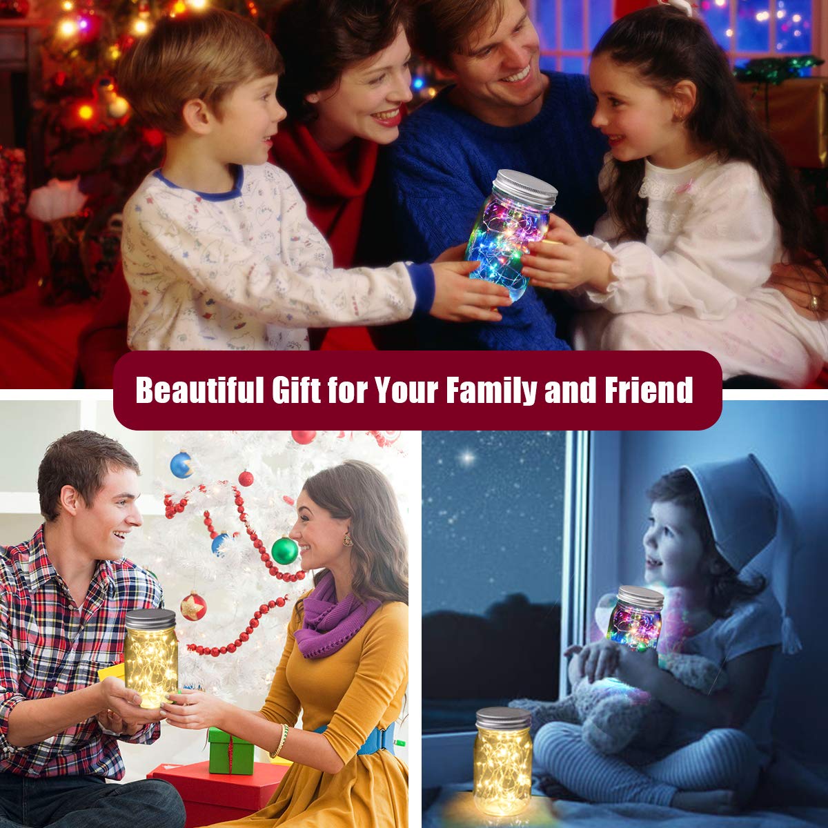 Jiabang Battery Powered Holiday Flavor Glass Cylinder Lamp Glass Candle Lamp Mood Light Christmas Decoration for Home Bedroom Livingroom Theme Party Celebration (Warm White & Colorful Light)