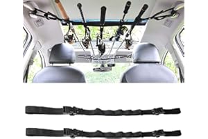 KUDES 2 Pack Vehicle Fishing Rod Holder for Car 5 Rod Capacity Adjustable 86.6 Inches Length Easy Install Fishing Car Rod Carrier Belt Strap for SUV Wagons Van