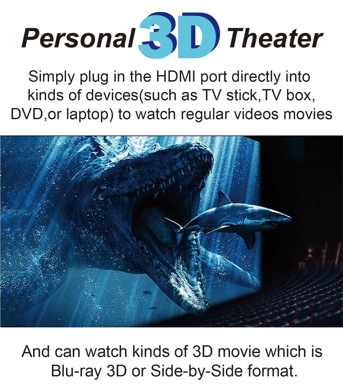 Personal 3D Movie Cinema,HDMI Input,Connect to Various Multimedia Signal Source Devices. Built in Battery,Not VR/AR,HDMI Goggles,Video Glasses,Monitor (Bigeyes H3 Pro)