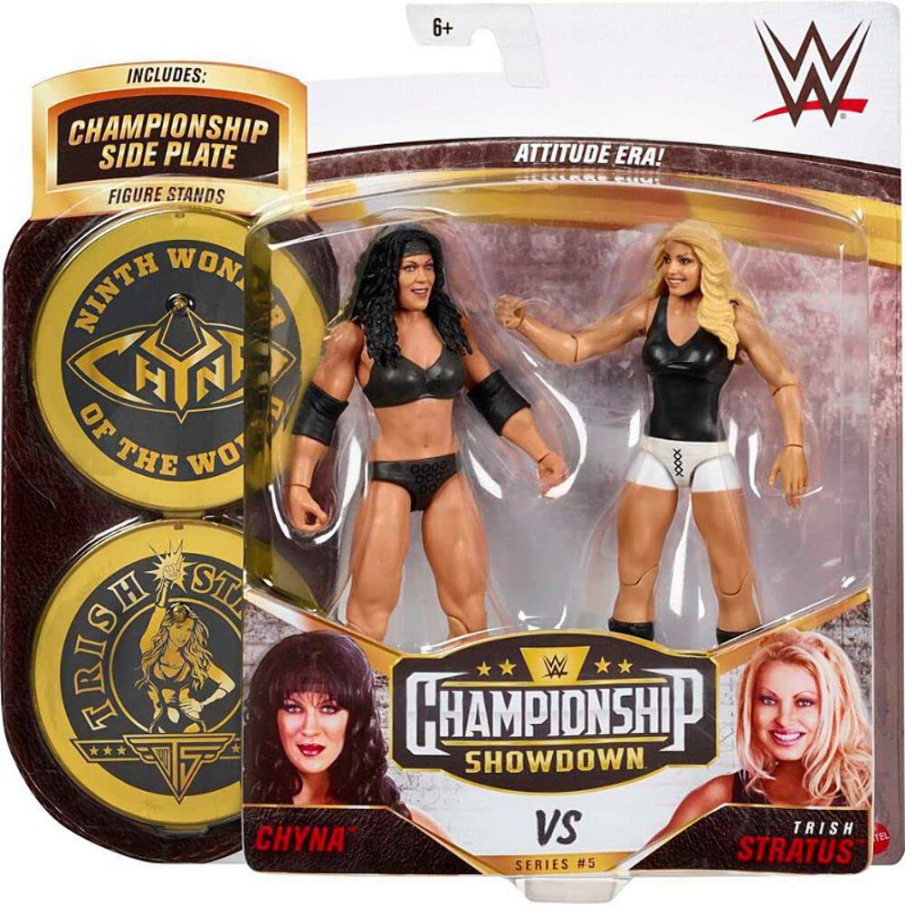 WWE GVJ25 Championship Showdown Chyna vs Trish Stratus 2-Pack, Approximately 6 Inch/15.24 cm Figures with Articulation, TrueFX Enhanced Facial Detailing for Life-Like Authenticity and Ring Gear, Multicolor