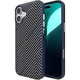 ZAGG London Snap Case for iPhone 16 Plus - Stylish Geometric Fabric Design, MagSafe Compatible, 13ft Drop Protection, Graphene Reinforced, Navy Blue with Gold