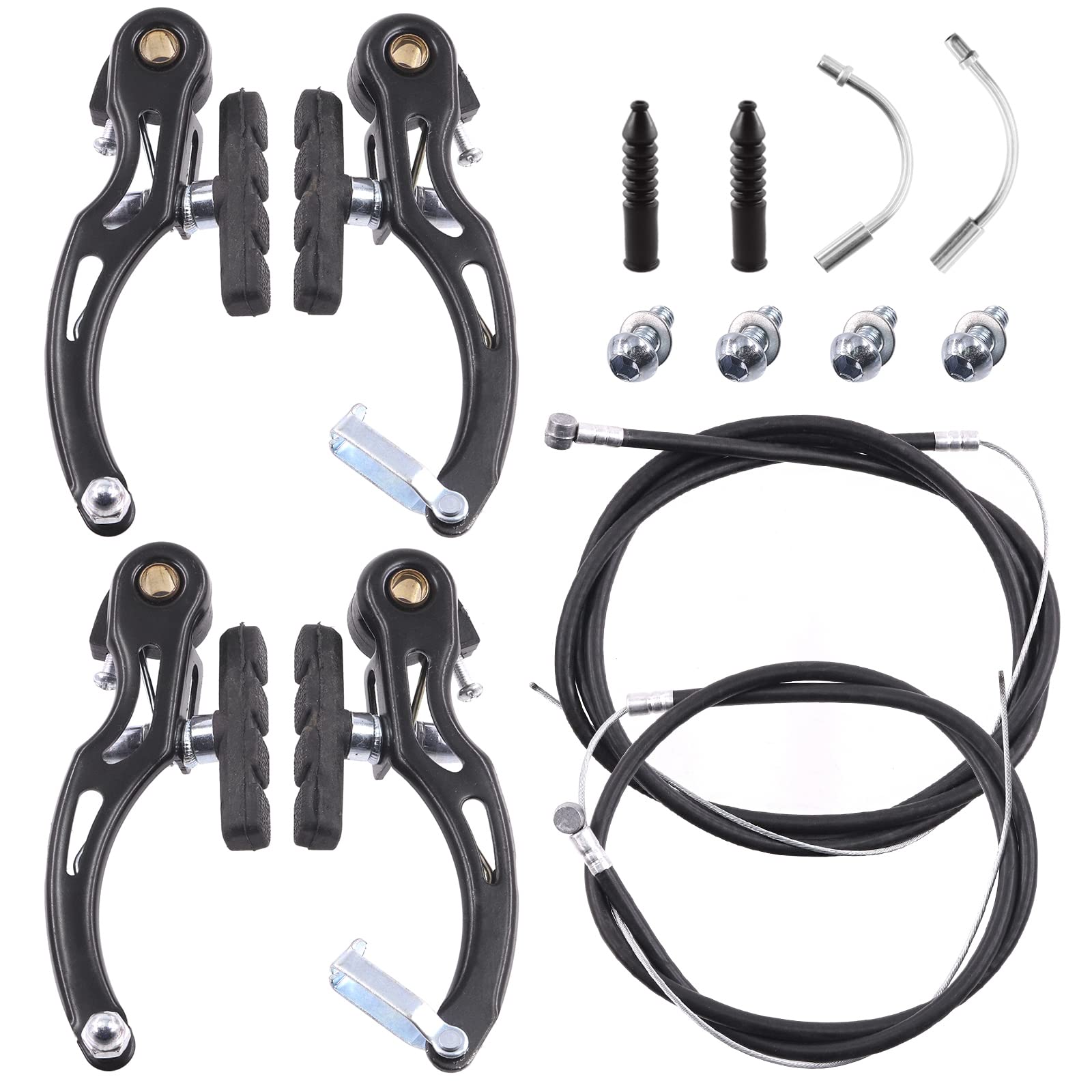 Keadic K1353 18Pcs Bike Brakes Set Includes Bicycle V-Brake Calipers, Front & Rear Braking Line Cables and Cable End Caps Replacement for MTB Mountain Road Bikes Cycling