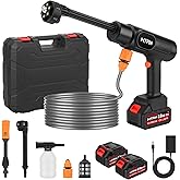 Portable Cordless Pressure Washer, 600 PSI 21V Rechargeable Two Batteries Powered Pressure Washer,6-in-1 Nozzle with Standard Nozzle for Car Floor Wall Fence Cleaning